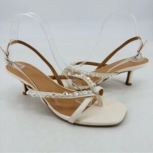 A New Day Retro Y2K Marin Pearl Thong Coquette Slingback Kitten Heel Sandals